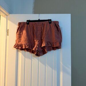 American Eagle Stretch Linen-Blend Ruffle Shorts (Brick Road)